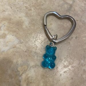 heart keychain with blue gummy bear